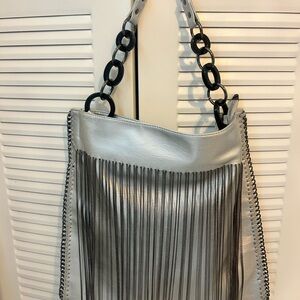 Elegant Silver and Black Chain Shoulder Bag